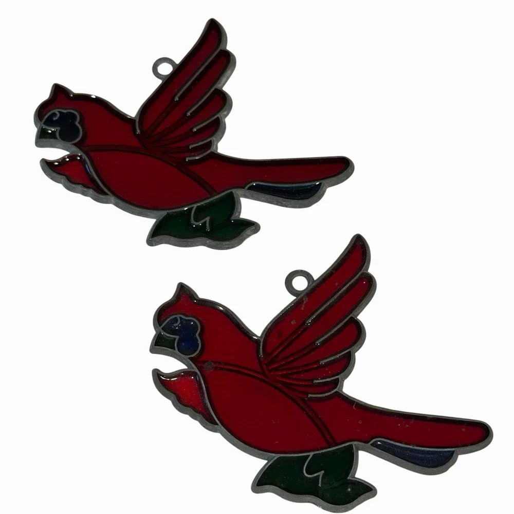 VTG Cardinal Bird Suncatcher Sun Catcher Enamel & Metal Window Decor Ornament